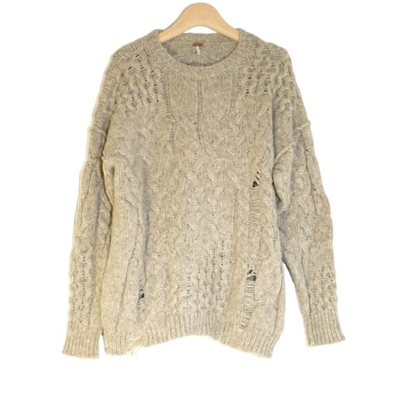 Free People - Alpaca Wool Oversized Chunky Cable Knit Sweater in Brown / Size XS - Picture 1 of 8